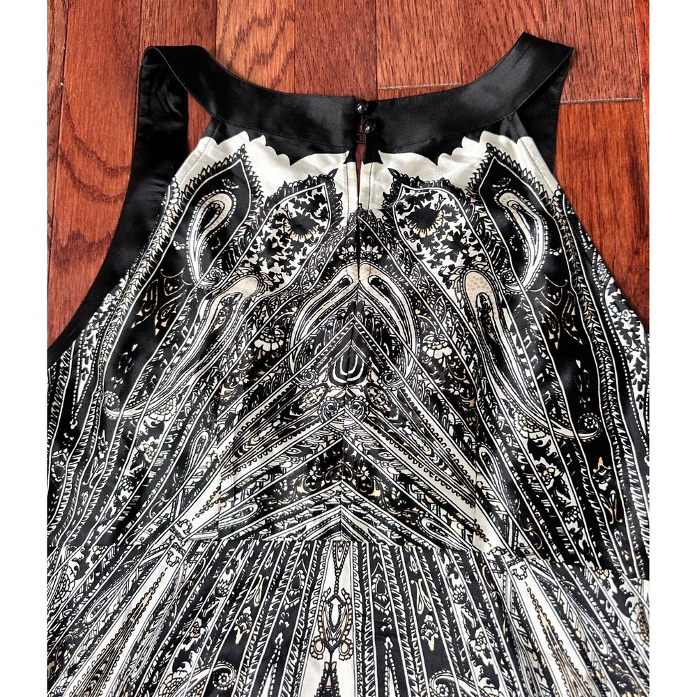 Cache Silk Black White Unique Pattern Beaded Embellished Asymmetrical Satin Top - Picture 7 of 12